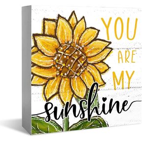 XDFVL You are My Sunshine Table Decor Wood Box Sign Desk decor, Sunflower Decorations for Home, Table Decor for Living Room, Bedroom Shelf Farmhouse Desk Decorations 5 x 5 Inches
