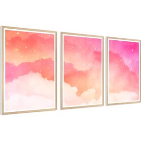 HK Studio Pink Wall Decor Coquette Aesthetic 11" x 17" Pack 3 - ديكور وردي سحابي لغرفة النوم، النوم، غرفة المعيشة، الحمام - ملصقات الحائط ديكور الغرفة للفتيات المراهقات in Kuwait