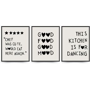 Funny Kitchen Decor Set of 3 - Five Star Rating Poster, Black Kitchen Quotes Decor Chef Was Cute Print, Chef Signs Decoration Trendy Cooking Art, 8x10 (Unframed)