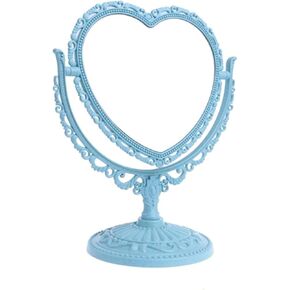 Heart-Hhaped Makeup Mirror, Rotatable Vanity Mirror, Double Vanity Mirror, Plastic Heart Dressing Mirror for Bathroom Bedroom Vanity Mirror(Blue)