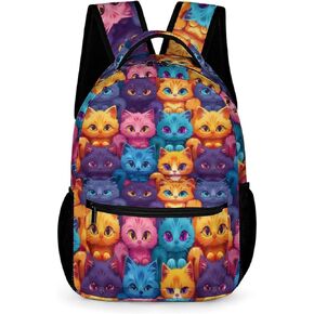 Cat Backpack for Girls, Cute Kitten Cat School Backpack, Kawaii Colorful Cat Anime Style Backpack, Elementary Middle High School Student Bookbags, Cat Design Travel Laptop Backpack, 16.5 inch
