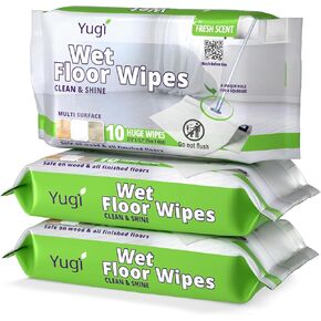 Yugi XXL Wet Floor Wipes For Squeegee Stick,Multi Surface Cleaning Wipes,Fresh Aroma Scent,Huge Disposable Wipes (27.5" x 15.7"),Extra Thick,(3 Packs- 30 wipes)