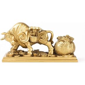 BRASSTAR Resin Fengshui Statue Bull Bring Gold Attract Wealth Fortune Luck Gather Wall Street Business Gifts Financial Securities Mascot Office Home Decor PTWQ020