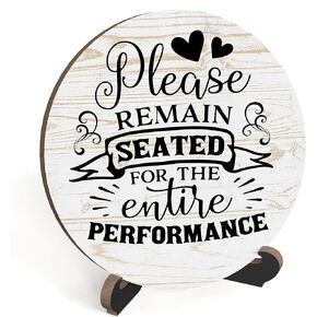 Rustic Bathroom Signs Decor, Funny Bathroom Round Sign With Stand, Please Remain Seated Sign For Bathroom Shelf, Farmhouse Bathroom Quote Sign For Toilet Restroom Washroom Home Decor Gifts, A03