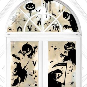 133PCS Halloween Window Stickers Kalolary Double-Sided Halloween Monster Silhouette Window Clings Large Electrostatic Ghost Window Mirror Decal for Halloween Party Haunted House Decoration (8 Sheets)
