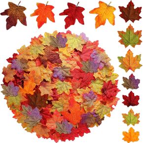 Syhood 500 Pieces Thanksgiving Artificial Maple Leaves Assorted Mixed Style Fall Faux Leaves Autumn Fake Leaves for Fall Wedding Festival Party Table Decor DIY Art Scrapbooking(Natural Colors)
