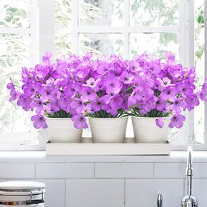 20 Bundles Artificial Flowers Silk Flowers Outdoor Decoration, UV Resistant Faux Outdoor Plastic Greenery Shrubs Plants Artificial Fake Flowers Hanging Planter Home Garden Decor (White)