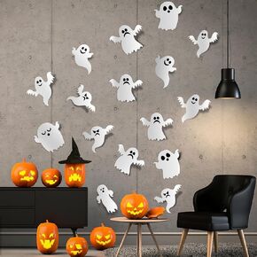 Halloween Wall Stickers Ghost Wall Decor 3D Self-Adhesive Halloween Ghost Stickers 21Pcs White Ghost Halloween Wall Decals for Halloween Party Supplies Home Door Wall Room Decorations