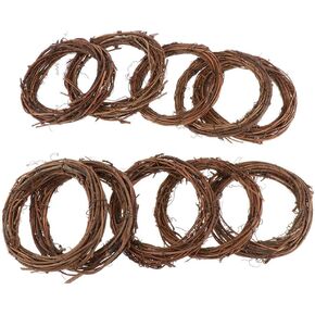 10pcs Natural Rattan Vine Ring Grapevine Wreath Vine Branch Wreath Decorative Wooden Twig for Craft, Decor, Door, House, Holiday - Round Shape