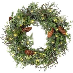 Christmas Wreath for Front Door Colonial Fir Wreath Decorated with Pine Cones,Berry Clusters, Abundant Fit Branches 16" Green Wreath Christmas Wreaths for Windows Winter Wreath Hanging Wall Decor