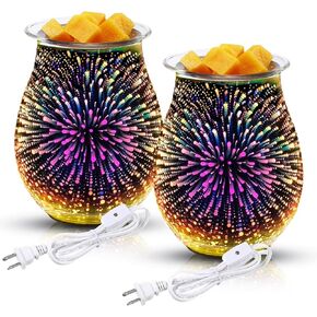 2 Pcs 3D Glass Electric Wax Melts Warmer Reusable Wax Burner with Removable Tray Fragrance Wax Warmer for Scented Wax for Gift Decoration Home Office Bedroom Living Office Studio ()