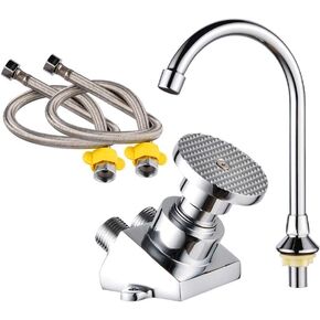Full Set Hands-Free Foot Pedal Faucet Touchless Floor Mount Foot Control Faucet Foot-Operated Mixer Tap Single Cold Pedal Switch Valve Copper Basin Wash Hand Foot Faucet