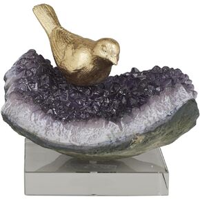 Deco 79 Polystone Bird Decorative Sculpture Home Decor Statue with Amethyst and Acrylic Stand, Accent Figurine 7" x 7" x 5", Multi Colored