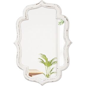 Rustic Scalloped Oval Mirrors for Bathroom 18 X 24 Inch, Hanging Distressed White Wooden Framed Vintage Mirrors for Wall Decor Living Room, Farmhouse Wavy Entryway Wall Mirror Decorative