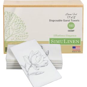 SimuLinen Blue Garden Floral Design - Disposable Napkins, Guest Hand Towels for Bathroom, Paper Towels, Cloth-Like Linen-Feel, Single-Use, Size 12x17" - 100ct (Made in Germany)