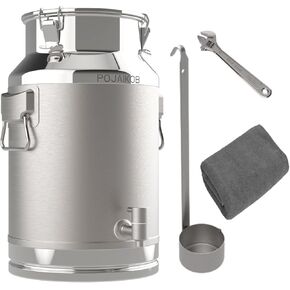 Milk Can, 304 Stainless Steel Bucket with Sealed Lid, 5 Gallon Milk Pail, Tote Bucket Heavy Duty for Milk and Wine Liquid Storage with Stainless Steel Ladle