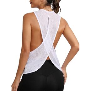 Floerns Women's Sports Tank Sleeveless Criss Cross Athletic Cut Out Yoga Shirt
