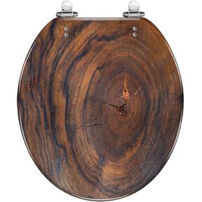 Round Toilet Seat Walnut Tree Resin Toilet Seat Quietly Slow Close with Quick-Release Hinges Toilet Seat with Cover Easy to Clean Install