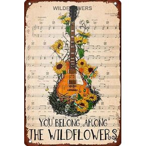 You Belong Among Wildflowers Guitar Metal Tin Sign Vintage Home Wall Decor for Office Cafe Kitchen Badroom 8x12 Inches in Kuwait