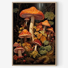 Vintage Mushroom Canvas Wall Art Dark Academia Paintings Vintage Botanical Prints Dark Cottagecore Wall Art Rustic Mushroom Pictures Vintage Gothic Poster Moody Mushroom Prints for Walls 16x24in Unframed