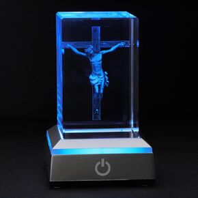 KOMI 3D Crystal Virgin Mary Figurine Statue with LED Light Base, Laser Engraved Mother Mary Statues Religious Gifts for Women Men, Night Light for Bedroom, Christian Catholic Home Decor