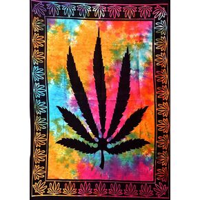 Marijuana Weed Leaf Psychedelic Tapestry Hempest Ganja Leaves Pot Cannabis Hippie Rasta Tapestry 54x60 inches Bohemian Wall Hanging Art Black Boho Hippie Cotton Dorm Decor (Multi, 54"X60")