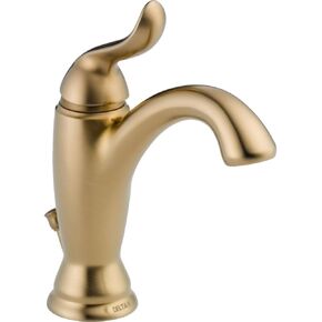 صنبور حمام من Delta Faucet Linden بفتحة واحدة، صنبور حمام ذهبي، مقبض واحد، تقنية ختم الماس، مجموعة تصريف معدنية، برونزي شامبانيا 594-CZMPU-DST