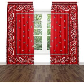 Paisley Elegant Window Drapes Curtain Red Bandana Rod Pocket Drapes Curtain for Living Room Home Decor 21x63 Inches 2 Panels