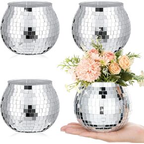 Yungyan 2 Pcs Disco Ball Flower Vase Disco Ice Bucket Plastic Disco Party Champagne Ice Bucket Disco Ball Planter Vase for Wedding Table Centerpieces Birthday Party Christmas Decoration (8 Inch)