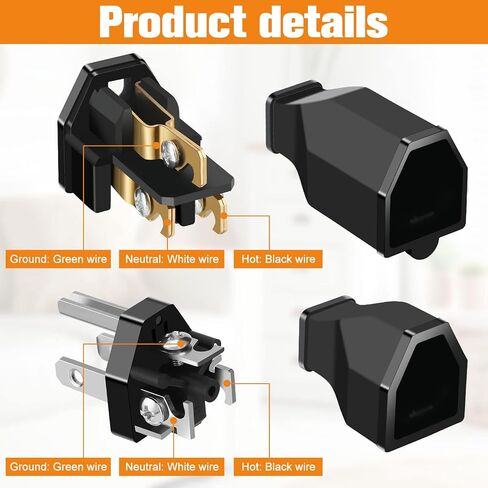 20 Pieces Extension Cord Plug Replacement Extension Cord Ends 125V 15A 2 Pole 3 Wire Male Plug and Female Connector Straight Plug Replacement NEMA 5-15r 1875w (Male and Female Style) in Saudi Arabia