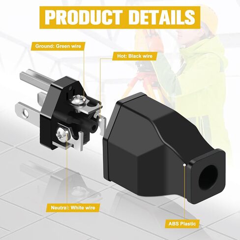 20 Pieces Extension Cord Plug Replacement Extension Cord Ends 125V 15A 2 Pole 3 Wire Male Plug and Female Connector Straight Plug Replacement NEMA 5-15r 1875w (Male and Female Style) in Saudi Arabia