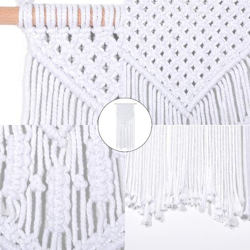 RLoncomix Macrame جدار معلق بوهو فن منسوج يدويًا بشرابة هندسية أنيقة للمنزل والشقة وغرفة النوم وديكور حفلات الحضانة، أبيض، 16 × 30 بوصة in Kuwait