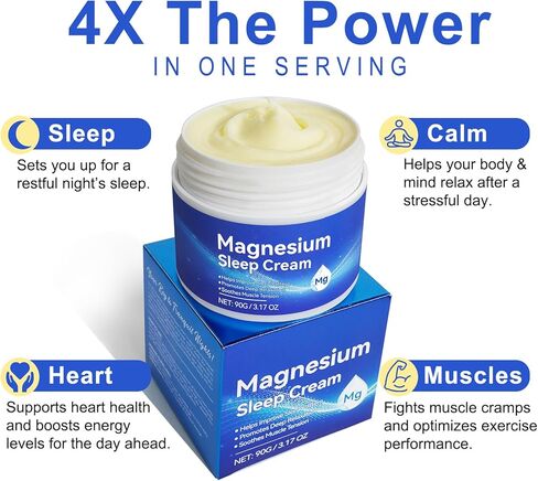 Magnesium Soothing Sleep Cream, Magnesium Skin Muscle & Body Calm Moisturing Butter, Relief for Restless Legs | Muscle Joint Relaxant for Cramps & Pain, Natural Sleep Support(90g) in Kuwait