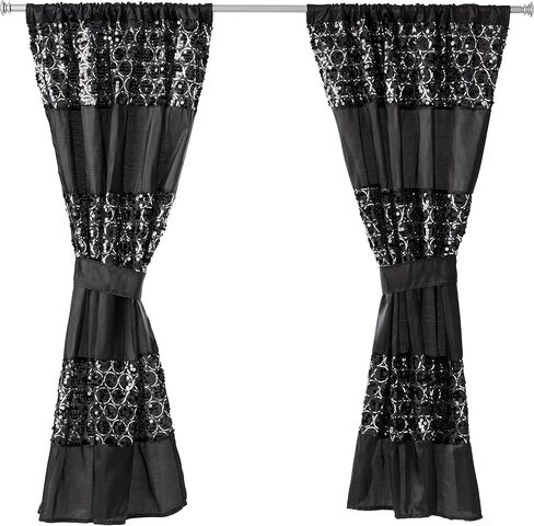 شعبية حمام سيناترا الستار الأسود الكلاسيكية الفاخرة نافذة الستار الديكور المعاصر اللون الأسود تصميم فريد أنيق نافذة الحمام الستار (36 "× 54" لكل منهما) مجموعة من 2 التعادل ديكور بلينغ الفسيفساء in Kuwait