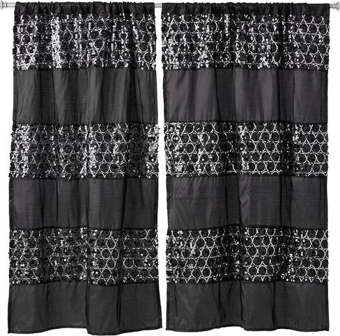 شعبية حمام سيناترا الستار الأسود الكلاسيكية الفاخرة نافذة الستار الديكور المعاصر اللون الأسود تصميم فريد أنيق نافذة الحمام الستار (36 "× 54" لكل منهما) مجموعة من 2 التعادل ديكور بلينغ الفسيفساء in Kuwait
