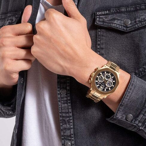 GUESS Mens 46mm Watch - Silver Tone Bracelet Blue Dial Silver Tone Case in Saudi Arabia