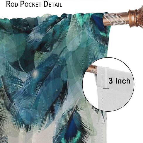 JESTRONRY Watercolor Peacock Feather Bathroom Window Curtains,Green Watercolor Printed Theme Home Rod Pocket Window Drapes 2 Panels Set for Living Room Kitchen Bedroom Decor W42xL45in in Saudi Arabia