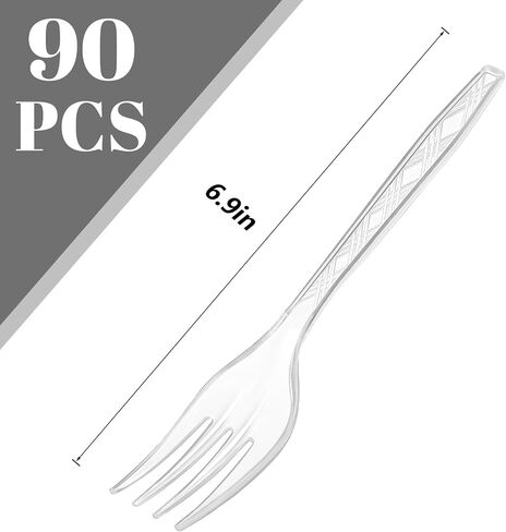 HAKSEN 90PCS Plastic Forks Bulk, Clear Plastic Utensils Heavy Duty Forks Disposable Forks for Party Wedding Camping Picnic in Saudi Arabia
