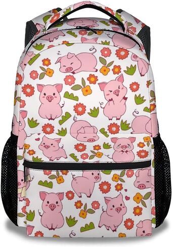 Pig School Backpack for Girls - 16 Inch Pink Backpacks for Kids 6-12 Years - Lightweight Cartoon Bookbag for Travel in Saudi Arabia