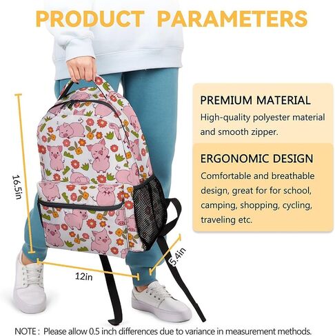 Pig School Backpack for Girls - 16 Inch Pink Backpacks for Kids 6-12 Years - Lightweight Cartoon Bookbag for Travel in Saudi Arabia