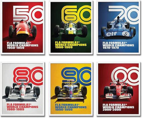 ملصقات F1 لغرفة الأولاد، فن حائط الفورمولا 1، مطبوعات قماشية، ديكور سيارة سباق عتيقة لغرفة نوم الأولاد المراهقين، صور سيارة رياضية رائعة للديكور الجمالي (8 × 10 غير مؤطرة) in Saudi Arabia