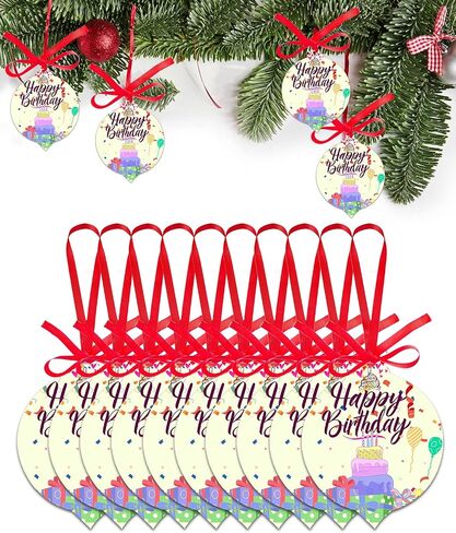 Christmas Ornaments Happy Birthday Cake Christmas Tree Hanging Ornaments Colorful Stripes Balloon Xmas Ornaments Decorations for Christmas Trees Decor Holiday Wedding Party Decor Gifts 3 Inch in Saudi Arabia