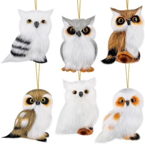 6 Pieces Christmas Hanging Owl Ornament Cute Furry Christmas Fox Ornaments Plush Animal Ornament Woodland Christmas Tree Decoration for Holiday Xmas Tree Home Party Decoration (Owl) in Saudi Arabia