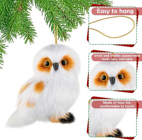6 Pieces Christmas Hanging Owl Ornament Cute Furry Christmas Fox Ornaments Plush Animal Ornament Woodland Christmas Tree Decoration for Holiday Xmas Tree Home Party Decoration (Owl) in Saudi Arabia