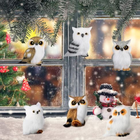 6 Pieces Christmas Hanging Owl Ornament Cute Furry Christmas Fox Ornaments Plush Animal Ornament Woodland Christmas Tree Decoration for Holiday Xmas Tree Home Party Decoration (Owl) in Saudi Arabia