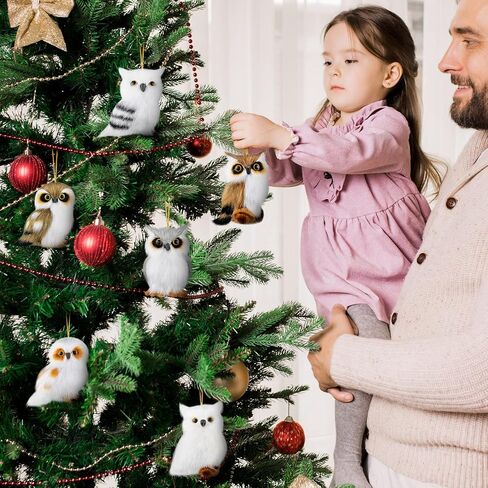 6 Pieces Christmas Hanging Owl Ornament Cute Furry Christmas Fox Ornaments Plush Animal Ornament Woodland Christmas Tree Decoration for Holiday Xmas Tree Home Party Decoration (Owl) in Saudi Arabia