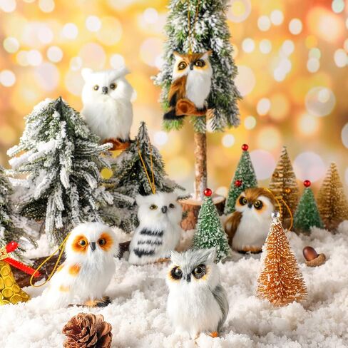 6 Pieces Christmas Hanging Owl Ornament Cute Furry Christmas Fox Ornaments Plush Animal Ornament Woodland Christmas Tree Decoration for Holiday Xmas Tree Home Party Decoration (Owl) in Saudi Arabia