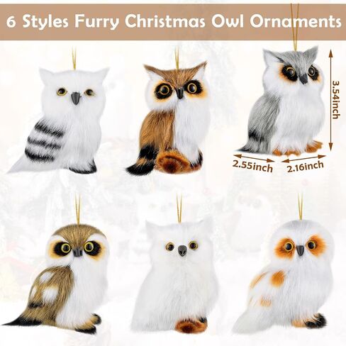 6 Pieces Christmas Hanging Owl Ornament Cute Furry Christmas Fox Ornaments Plush Animal Ornament Woodland Christmas Tree Decoration for Holiday Xmas Tree Home Party Decoration (Owl) in Saudi Arabia