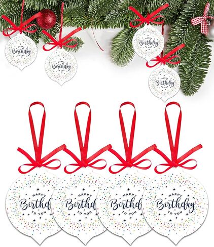 Christmas Ornaments Happy Birthday Cake Christmas Tree Hanging Ornaments Colorful Stripes Balloon Xmas Ornaments Decorations for Christmas Trees Decor Holiday Wedding Party Decor Gifts 3 Inch in Saudi Arabia