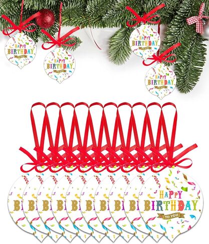 Christmas Ornaments Happy Birthday Cake Christmas Tree Hanging Ornaments Colorful Stripes Balloon Xmas Ornaments Decorations for Christmas Trees Decor Holiday Wedding Party Decor Gifts 3 Inch in Saudi Arabia
